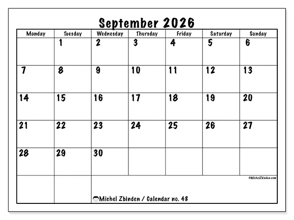 Printable September 2026 calendar - Daily efficiency