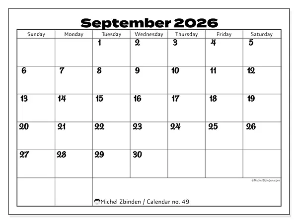 Printable September 2026 calendar - Productive coordination - Week from Sunday to Saturday