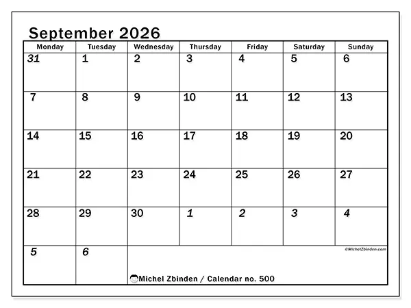 Printable September 2026 calendar - Intensive planning