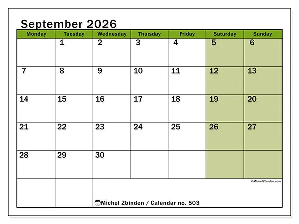 Printable September 2026 calendar - Lively organization