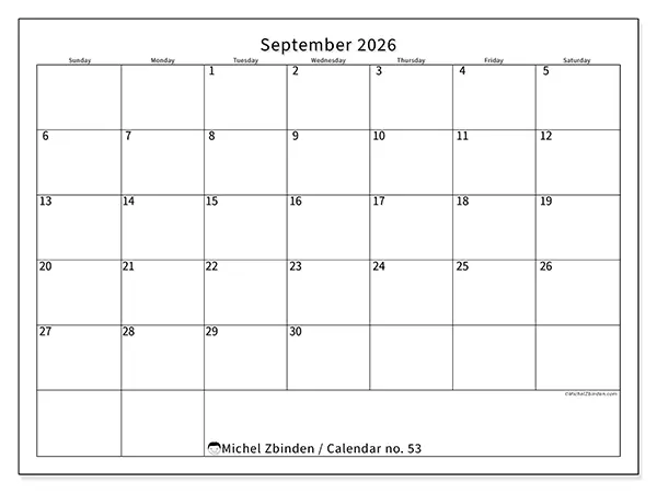 Printable September 2026 calendar - Efficient schedule - Week from Sunday to Saturday