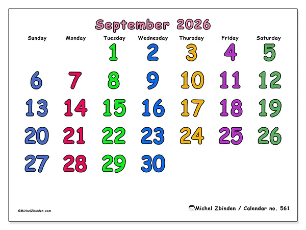 Printable September 2026 calendar - Creative moments - Week from Sunday to Saturday