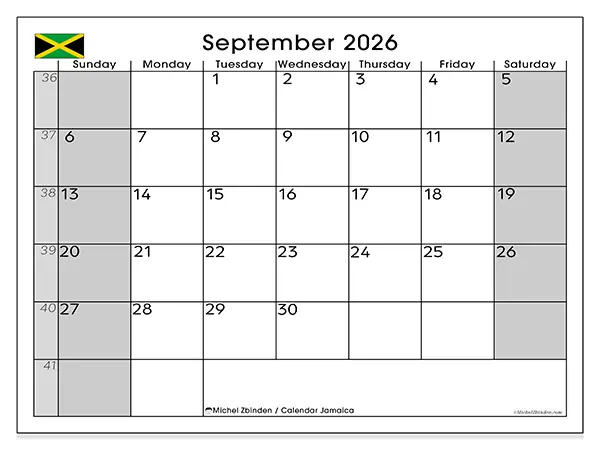 Printable September 2026 calendar - Jamaica