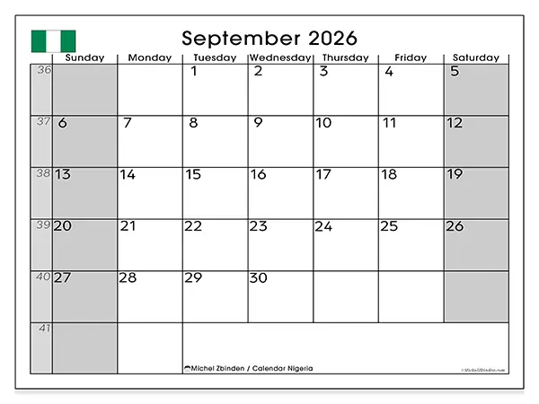 Printable September 2026 calendar - Nigeria