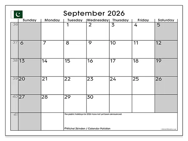 Printable September 2026 calendar - Pakistan