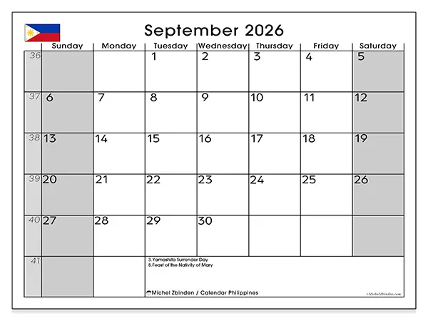 Printable September 2026 calendar - Philippines
