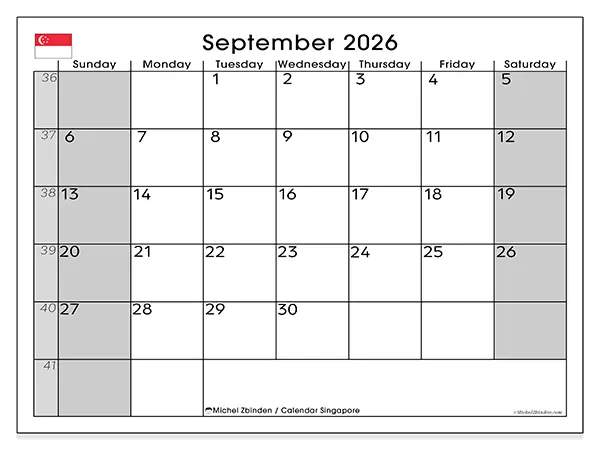 Printable September 2026 calendar - Singapore