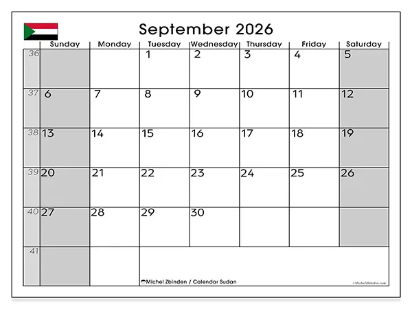 Printable September 2026 calendar - Sudan