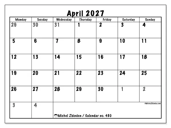 Printable April 2027 calendar - Complete planning
