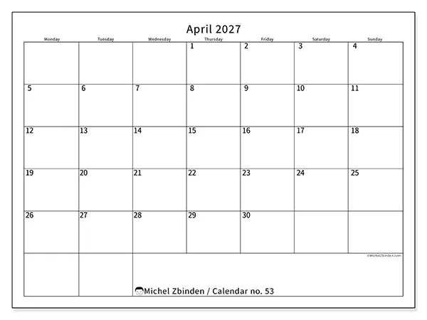 Printable April 2027 calendar - Efficient schedule