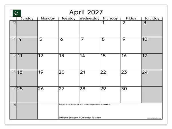 Printable April 2027 calendar - Pakistan