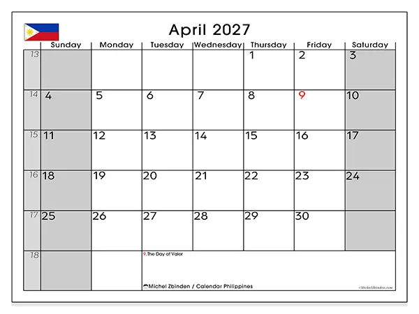 Printable April 2027 calendar - Philippines