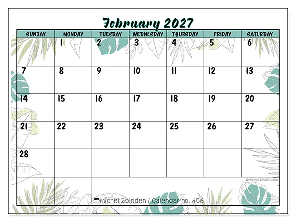 Printable February 2027 calendar - Nature and garden - Week from Sunday to Saturday