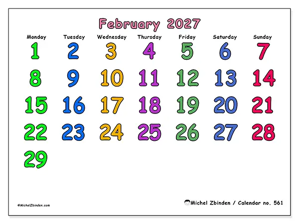 Printable February 2027 calendar - Creative moments