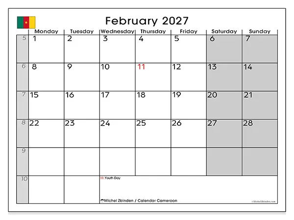 Printable February 2027 calendar - Cameroon