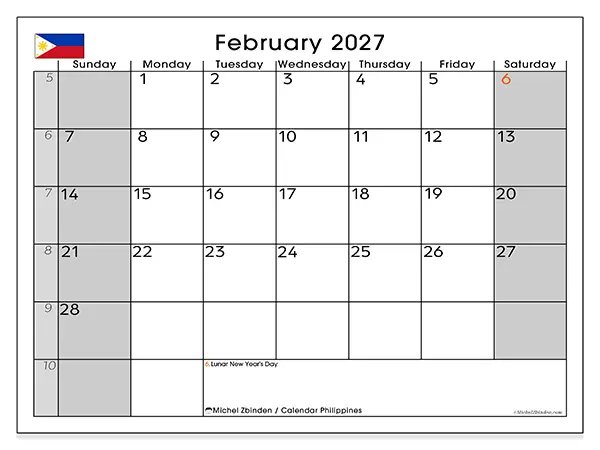 Printable February 2027 calendar - Philippines