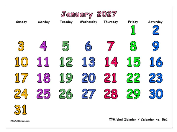 Printable January 2027 calendar - Creative moments - Week from Sunday to Saturday