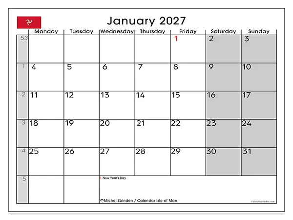 Printable January 2027 calendar - Isle of Man