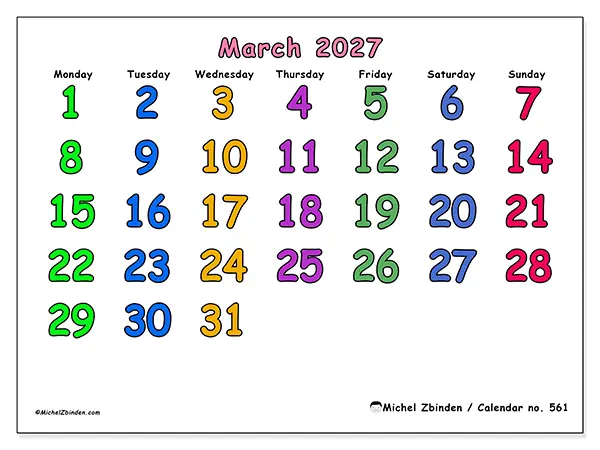Printable March 2027 calendar - Creative moments