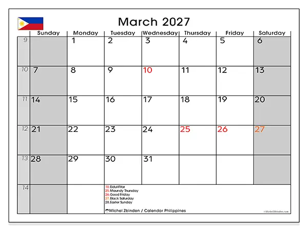 Printable March 2027 calendar - Philippines