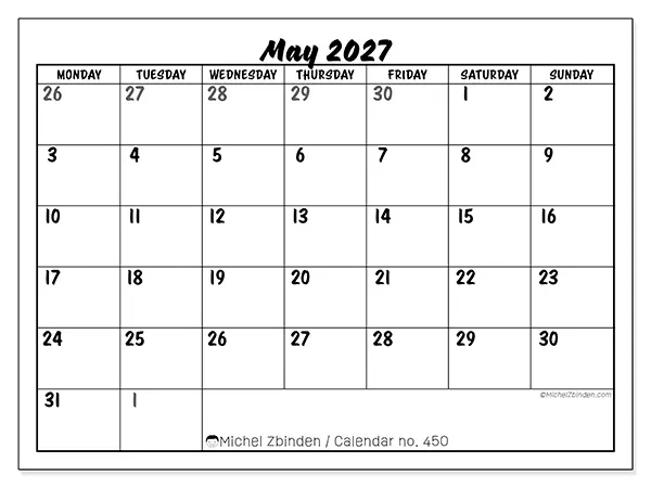 Printable May 2027 calendar - Detailed organization