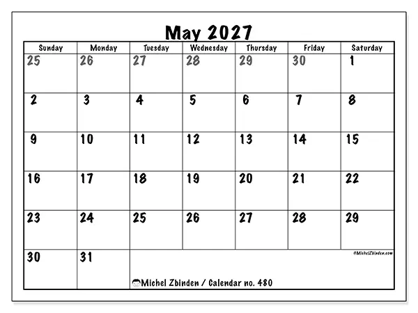 Printable May 2027 calendar - Complete planning - Week from Sunday to Saturday