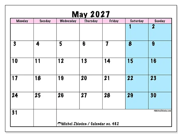 Printable May 2027 calendar - Team schedule