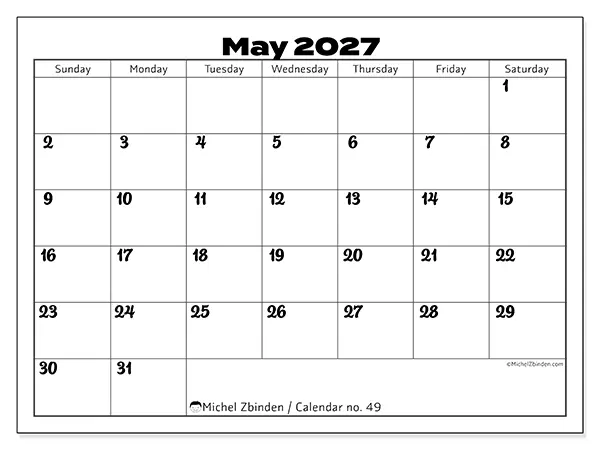 Printable May 2027 calendar - Productive coordination - Week from Sunday to Saturday
