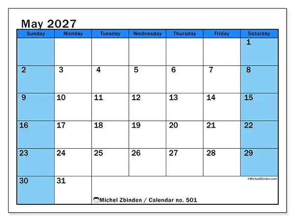 Printable May 2027 calendar - Dynamic studies - Week from Sunday to Saturday