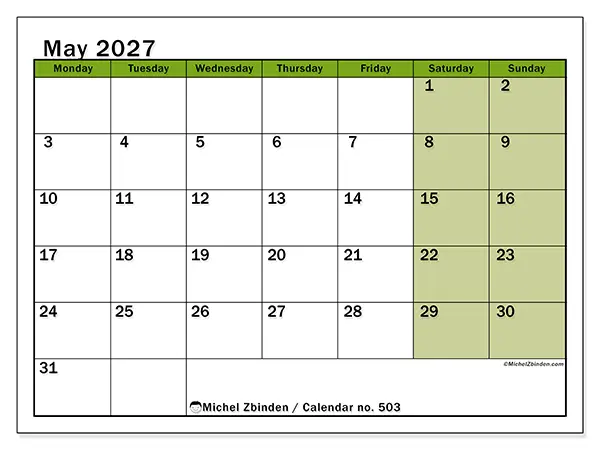 Printable May 2027 calendar - Lively organization