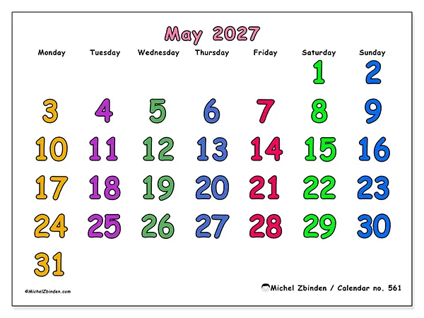 Printable May 2027 calendar - Creative moments
