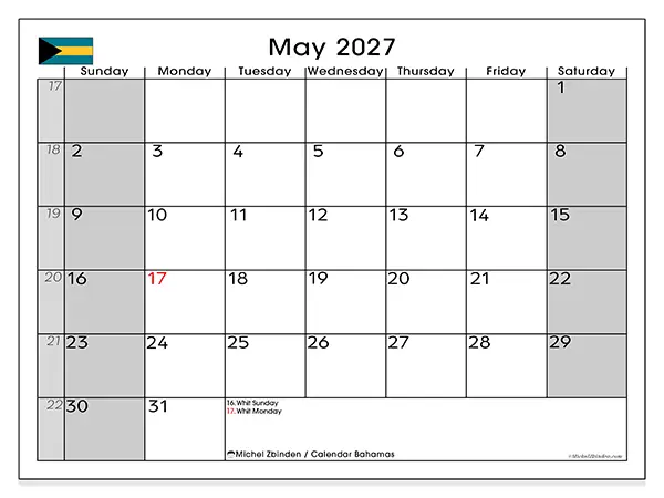 Printable May 2027 calendar - Bahamas