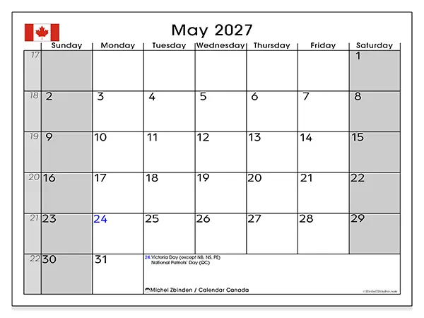 Printable May 2027 calendar - Canada