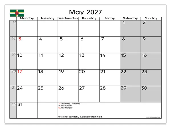 Printable May 2027 calendar - Dominica