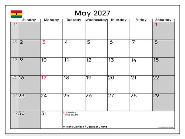 Printable May 2027 calendar - Ghana