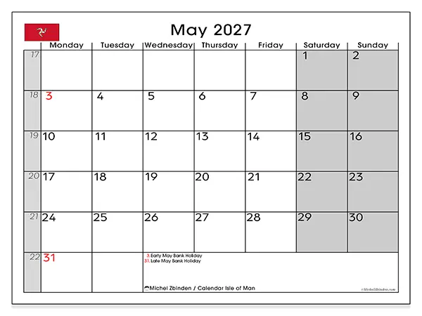 Printable May 2027 calendar - Isle of Man