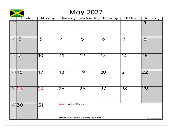 Printable May 2027 calendar - Jamaica