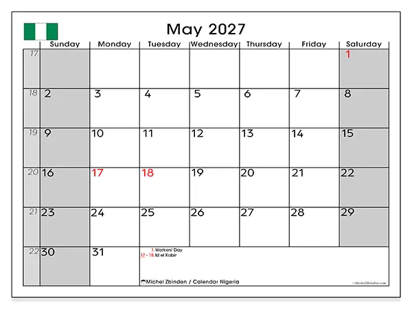 Printable May 2027 calendar - Nigeria