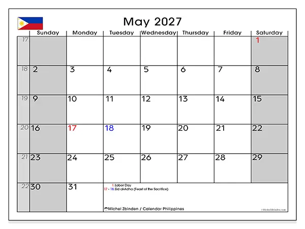 Printable May 2027 calendar - Philippines