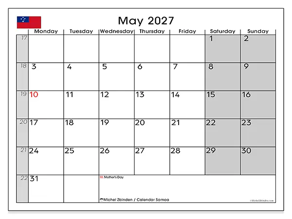Printable May 2027 calendar - Samoa