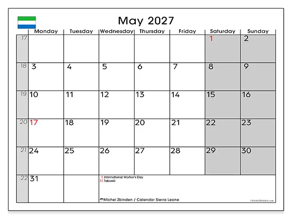 Printable May 2027 calendar - Sierra Leone