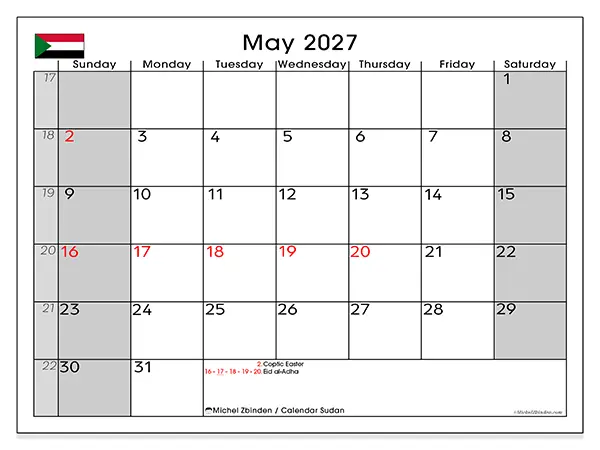 Printable May 2027 calendar - Sudan