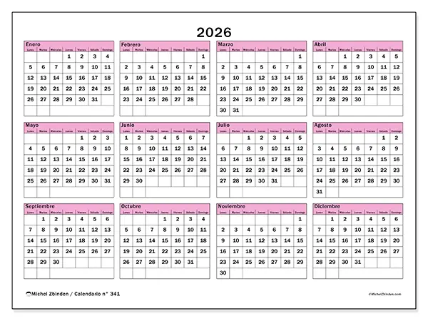 Calendario anual 2026 para imprimir - Planificación y previsión