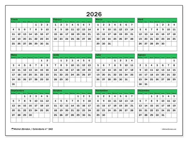 Calendario anual 2026 para imprimir - Esperanza para el futuro - Semana de domingo a sábado