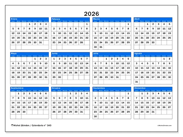 Calendario anual 2026 para imprimir - Visión estratégica