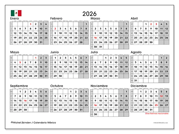 Calendario anual 2026 para imprimir - México