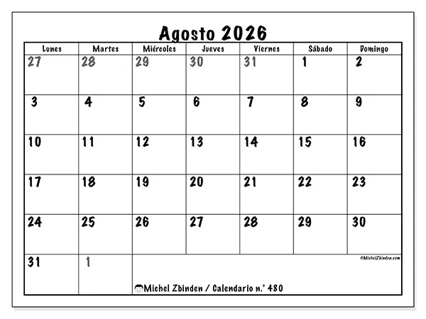 Calendario de agosto de 2026 para imprimir - Planificación completa