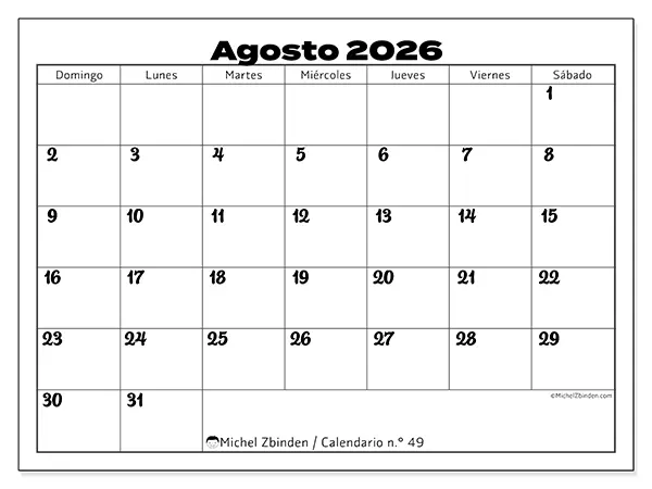 Calendario de agosto de 2026 para imprimir - Coordinación productiva - Semana de domingo a sábado