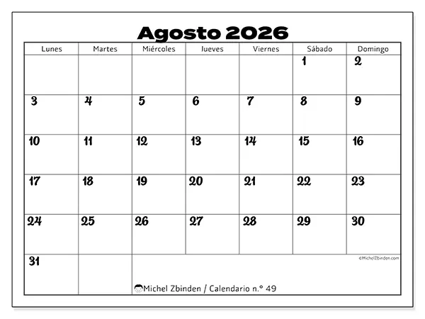 Calendario de agosto de 2026 para imprimir - Coordinación productiva