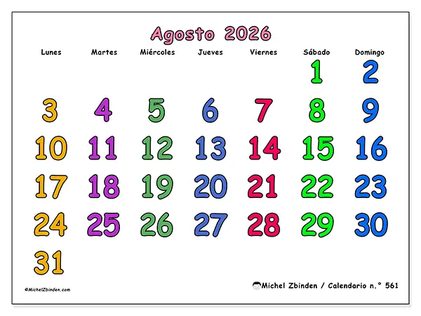 Calendario de agosto de 2026 para imprimir - Momentos creativos